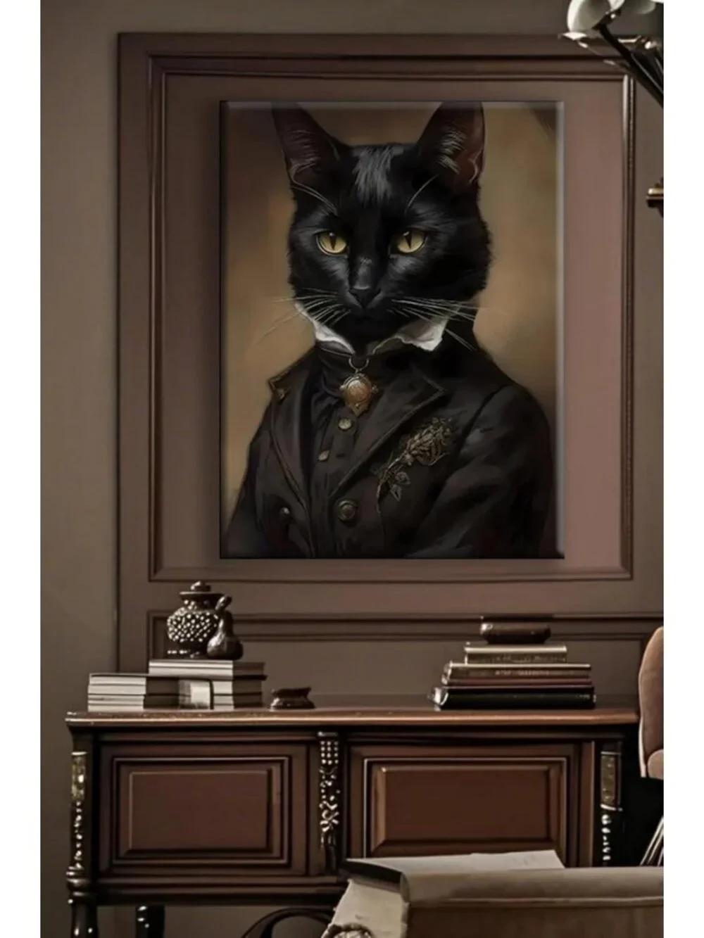 Gothic Black Cat Canvas Wall Art 11.5x15 - Dark Academia Decor, Halloween & Cat